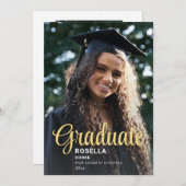 トレンディースクリプトオーバーレイ | 2つの写真の卒業 案内状 (正面/裏面)