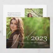 トレンディースクリプトオーバーレイ | 2つの写真の卒業 案内状 (正面/裏面)