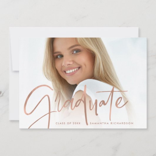 トレンディースクリプトオーバーレイ | 2つの写真の卒業 案内状 (正面)