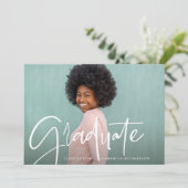 トレンディースクリプトオーバーレイ | 2つの写真の卒業 案内状 (スタンド正面)