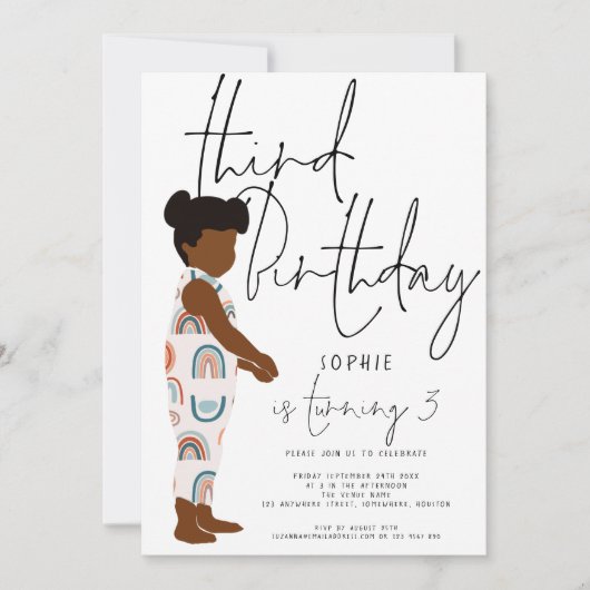 トレンディースクリプトガールレインボーズダークヘア3歳 招待状 (正面)