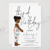 トレンディースクリプトガールレインボーズダークヘア3歳 招待状 (正面/裏面)