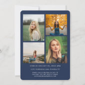 トレンディースクリプトネイビーブルーフォトコラージュ卒業 案内状 (裏面)