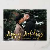 トレンディースクリプトハッピーホリデーズフォト 箔シーズンカード (正面)