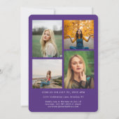 トレンディースクリプトパープル金ゴールドフォトコラージュ卒業 案内状 (裏面)