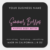 トレンディースクリプトブラックピンク体バター化粧用ジャー スクエアシール (正面)