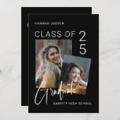 トレンディースクリプトブラック2写真卒業パーティー 招待状 (正面/裏面)