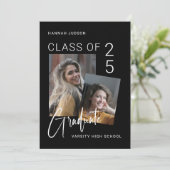 トレンディースクリプトブラック2写真卒業パーティー 案内状 (スタンド正面)