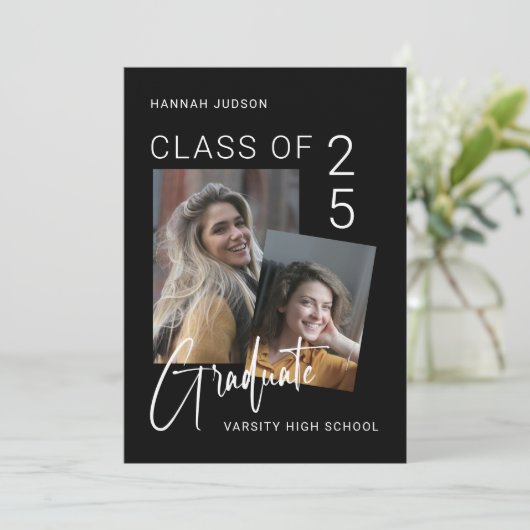 トレンディースクリプトブラック2写真卒業パーティー 案内状 (スタンド正面)