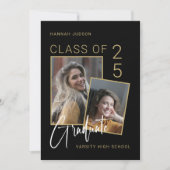 トレンディースクリプトブラック&ホワイト写真卒業パーティー 案内状 (正面)