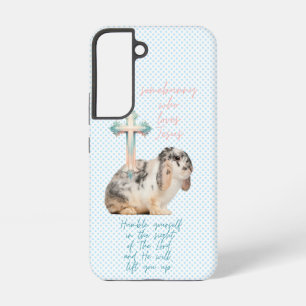 トレンディースクリプトブルードットバニー・パステルクロス SAMSUNG GALAXY S22ケース