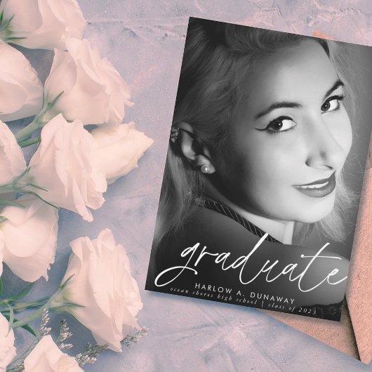 トレンディースクリプトホワイトオーバーレイ写真卒業 ポストカード