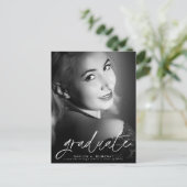 トレンディースクリプトホワイトオーバーレイ写真卒業 ポストカード (スタンド正面)