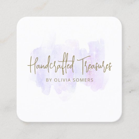 トレンディースクリプトラベンダーウォータカラー スクエア名刺 (正面)