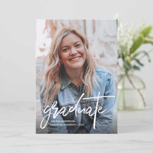 トレンディースクリプト写真の卒業発表 案内状 (スタンド正面)