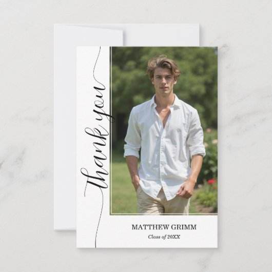 トレンディースクリプト写真の卒業 サンキューカード (正面)