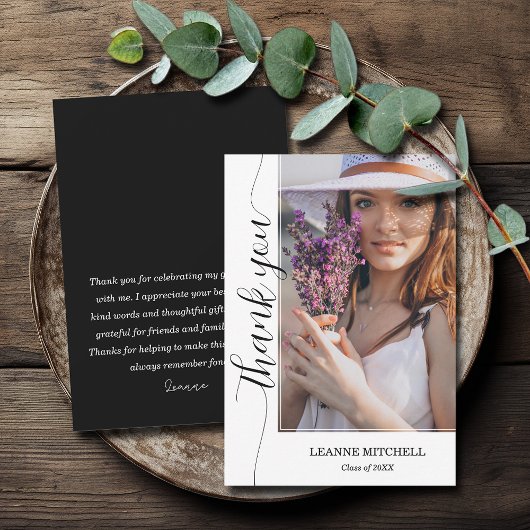 トレンディースクリプト写真の卒業 サンキューカード