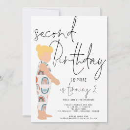 トレンディースクリプト女の子ブロンド虹2番目の誕生日イン 招待状
