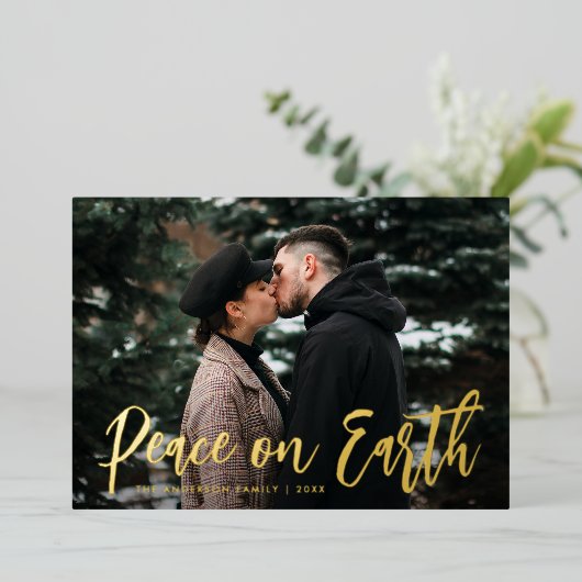 トレンディースクリプト平和オン・アース写真 箔シーズンカード (立ち正面)