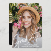 トレンディースクリプト文字、大学院Add Pic卒業 案内状 (正面/裏面)