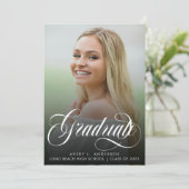 トレンディースクリプト書道ホワイトオーバーレイ卒業 案内状 (スタンド正面)