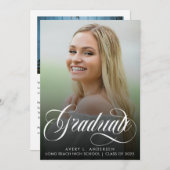 トレンディースクリプト書道ホワイトオーバーレイ卒業 案内状 (正面/裏面)