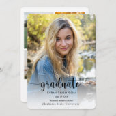 トレンディースクリプト白黒フォトコラージュ卒業 案内状 (正面/裏面)