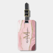 トレンディースクリプト赤面ピンクアゲイト金ゴールドモノグラム ラゲッジタグ (正面縦)