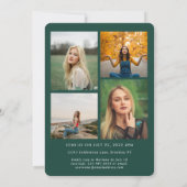 トレンディースクリプト金ゴールドグリーンフォトコラージュ卒業 案内状 (裏面)