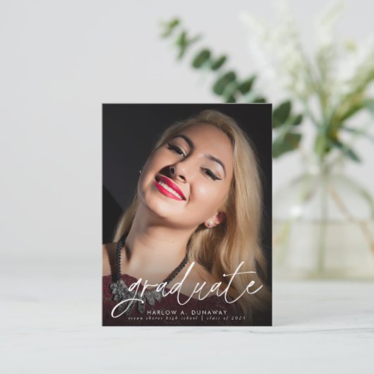 トレンディースクリプト2枚の写真卒業のお知らせ ポストカード (スタンド正面)