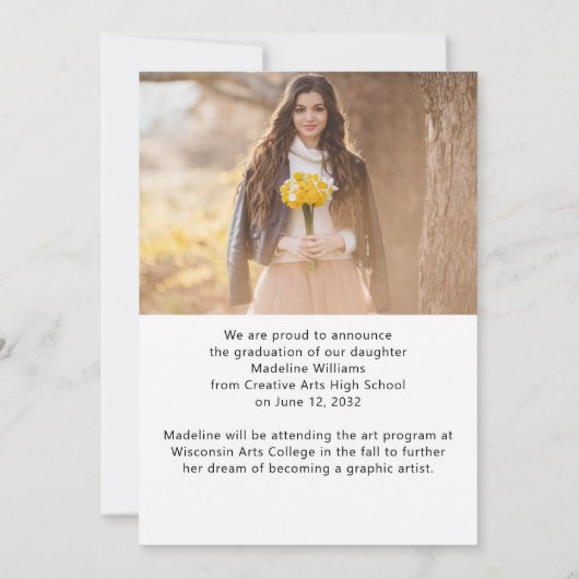 トレンディースクリプト2枚の写真卒業のお知らせ 案内状 (裏面)