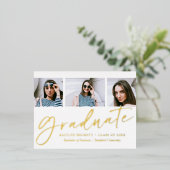 トレンディースクリプト3写真実在卒業 箔招待状ポストカード (立ち正面)