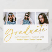 トレンディースクリプト3写真実在卒業 箔招待状ポストカード (正面)