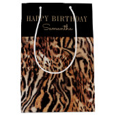 トレンディースタイリッシュアニマルプリント誕生日（名前） ミディアムペーパーバッグ (正面)