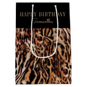 トレンディースタイリッシュアニマルプリント誕生日（名前） ミディアムペーパーバッグ (裏面)
