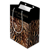 トレンディースタイリッシュアニマルプリント誕生日（名前） ミディアムペーパーバッグ (裏面アングル)