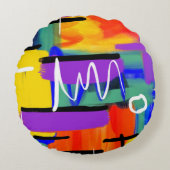 トレンディースタイリッシュカラフル抽象芸術アートワーク虹 ラウンドクッション (正面)