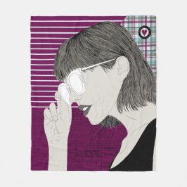 トレンディースタイリッシュガールシックパープルコラージュラブハート フリースブランケット