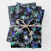 トレンディースタイリッシュクラスターの星テーマブルーパープル ラッピングペーパーシート (インサイチュ)