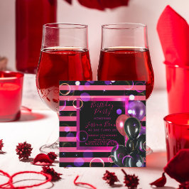 トレンディースタイリッシュシックなピンクとブラックの誕生日パーティー 招待状