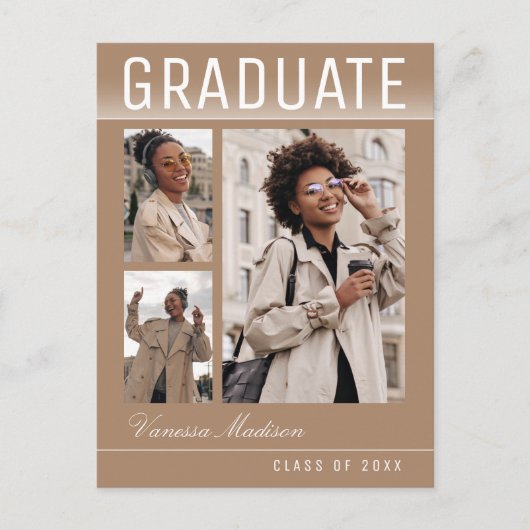 トレンディースタイリッシュシック3フォトトゥーペベージュ卒業 ポストカード (正面)