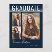 トレンディースタイリッシュシック3フォトネイビーブルー卒業 ポストカード (正面)