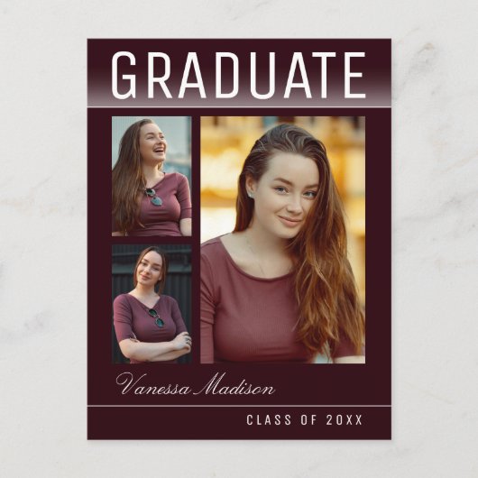 トレンディースタイリッシュシック3フォトブルゴーニュ卒業 ポストカード (正面)