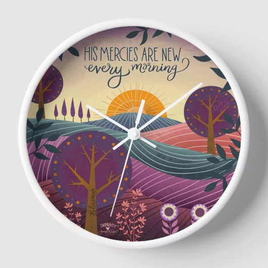 トレンディースタイリッシュズメルシーズ引用文パープルランドスケープ 壁時計 (正面)