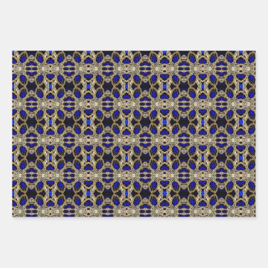 トレンディースタイリッシュターコイズ金ゴールドシルバーサファイアブルー ラッピングペーパーシート (正面3)