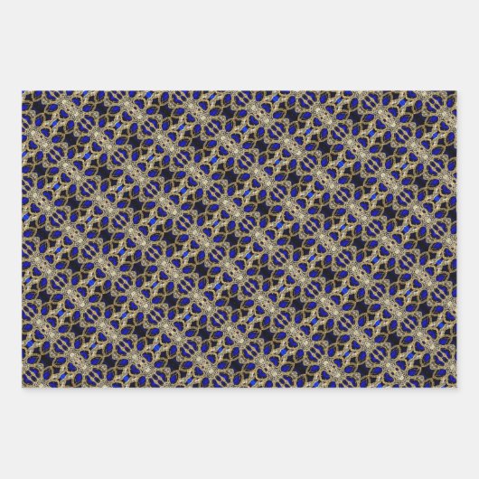 トレンディースタイリッシュターコイズ金ゴールドシルバーサファイアブルー ラッピングペーパーシート (正面2)