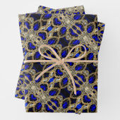 トレンディースタイリッシュターコイズ金ゴールドシルバーサファイアブルー ラッピングペーパーシート (インサイチュ)