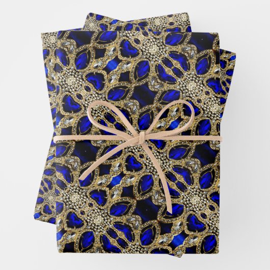 トレンディースタイリッシュターコイズ金ゴールドシルバーサファイアブルー ラッピングペーパーシート (インサイチュ)