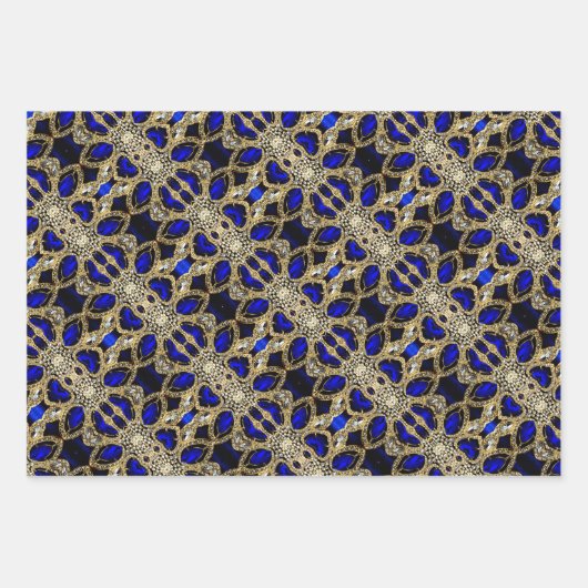 トレンディースタイリッシュターコイズ金ゴールドシルバーサファイアブルー ラッピングペーパーシート (正面)