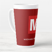 トレンディースタイリッシュダークレッド白モノグラムあなたの名前 カフェラテマグ (左アングル)